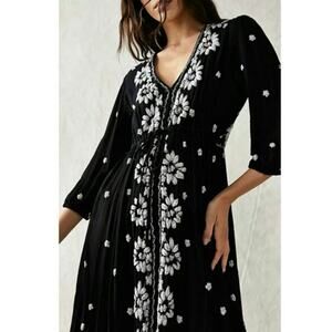 Free People Fable Embroidered Black Midi Dress